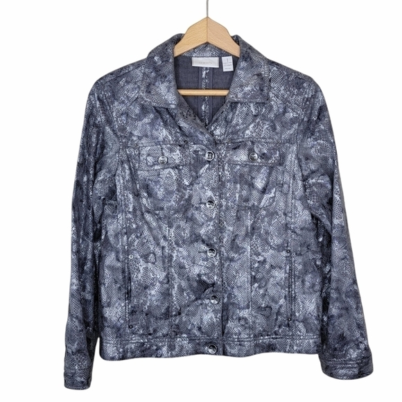 Chico's | Gray Snakeskin Print Jacket - Picture 1 of 8